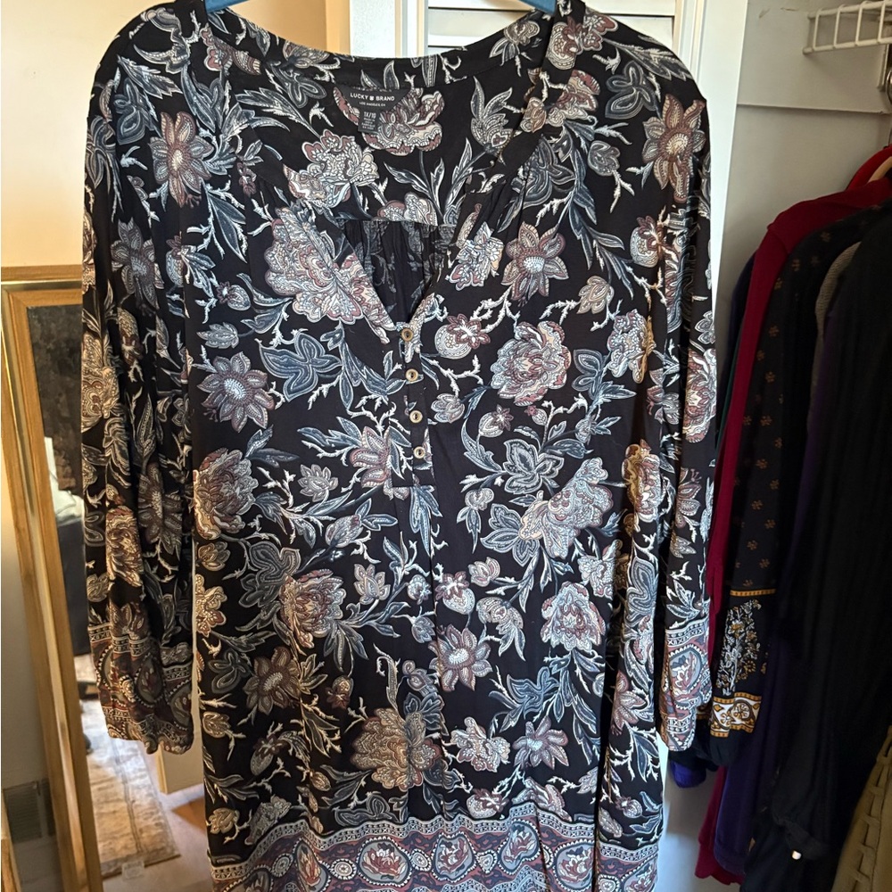 Lucky Brand Paisley Floral Top - Black and Red